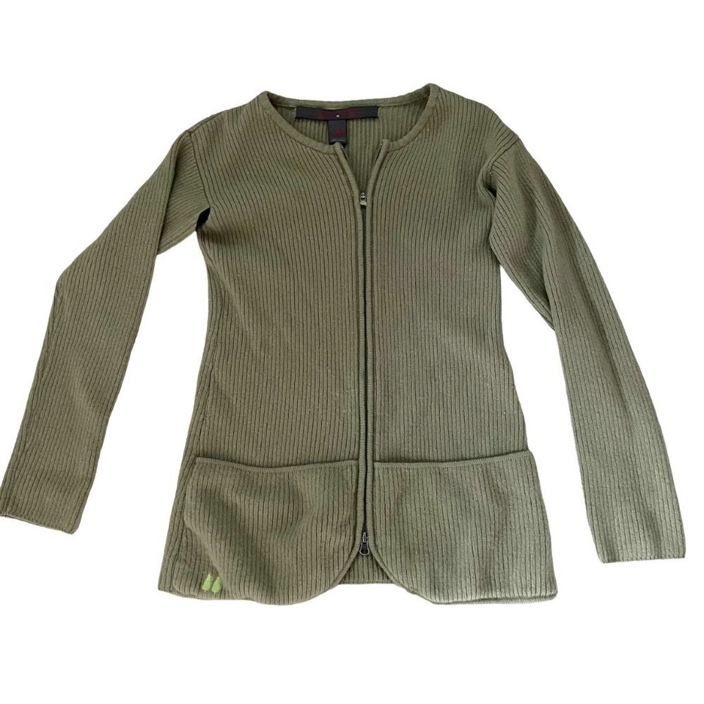 Bonfire Full Zip Knit Cardigan Sweater Lamb Wool Long Sleeves Pockets Green XL